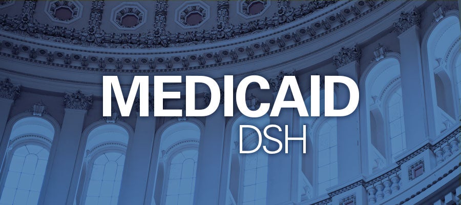 Image of inside of Capitol Building with text that says "Medicaid DSH"