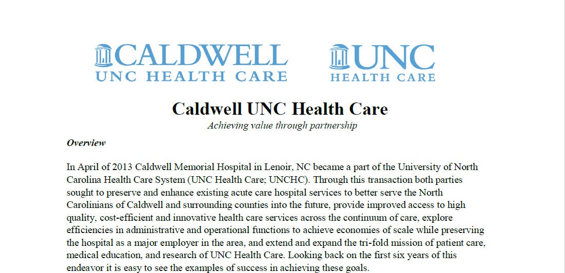 Caldwell UNC Health Care Achieving Value Through