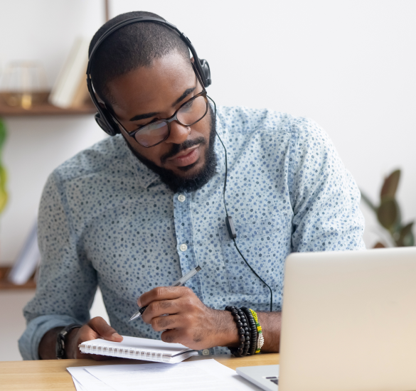 man attending webinar