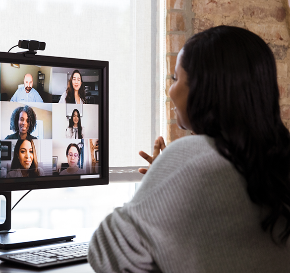 woman attending a webinar