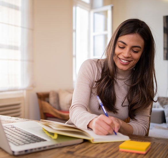 woman attending webinar